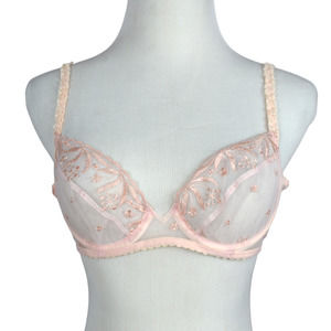 Vintage 1980s Prima Boutique Peach sheer lace unlined bra 34A